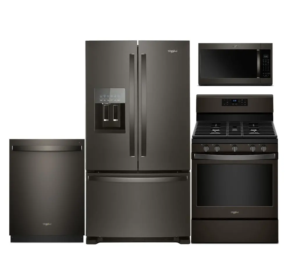 KIT Whirlpool 4 Piece Kitchen Appliance Package with Gas Range - Black Stainless Steel-1