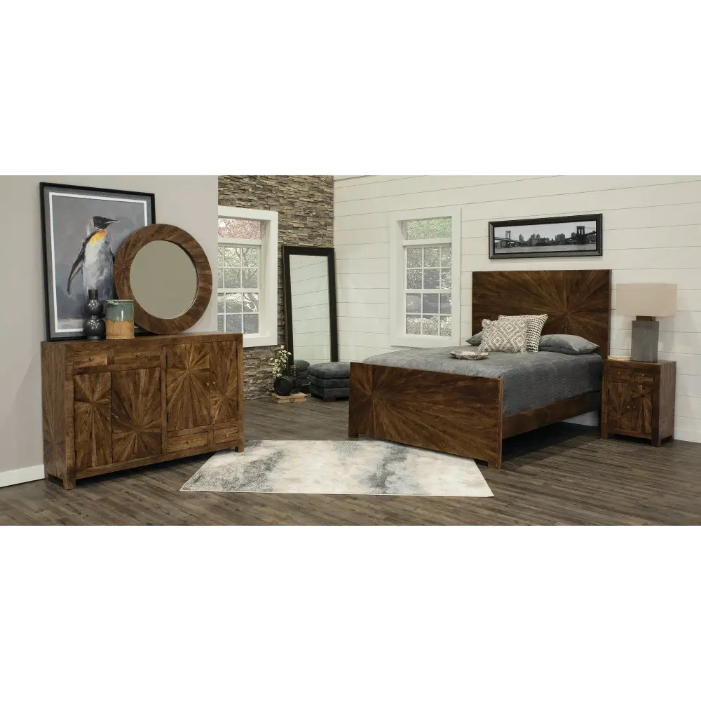 Modern Rustic Brown 4 Piece King Bedroom Set - Cayley-1