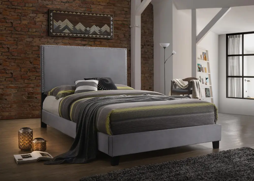 Classic Contemporary Gray Upholstered Queen Bed - Delora-1