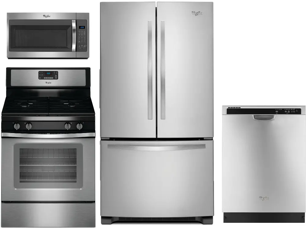 KIT Whirlpool 4 Piece Stainless Steel Kitchen Appliance Package with Gas Range-1