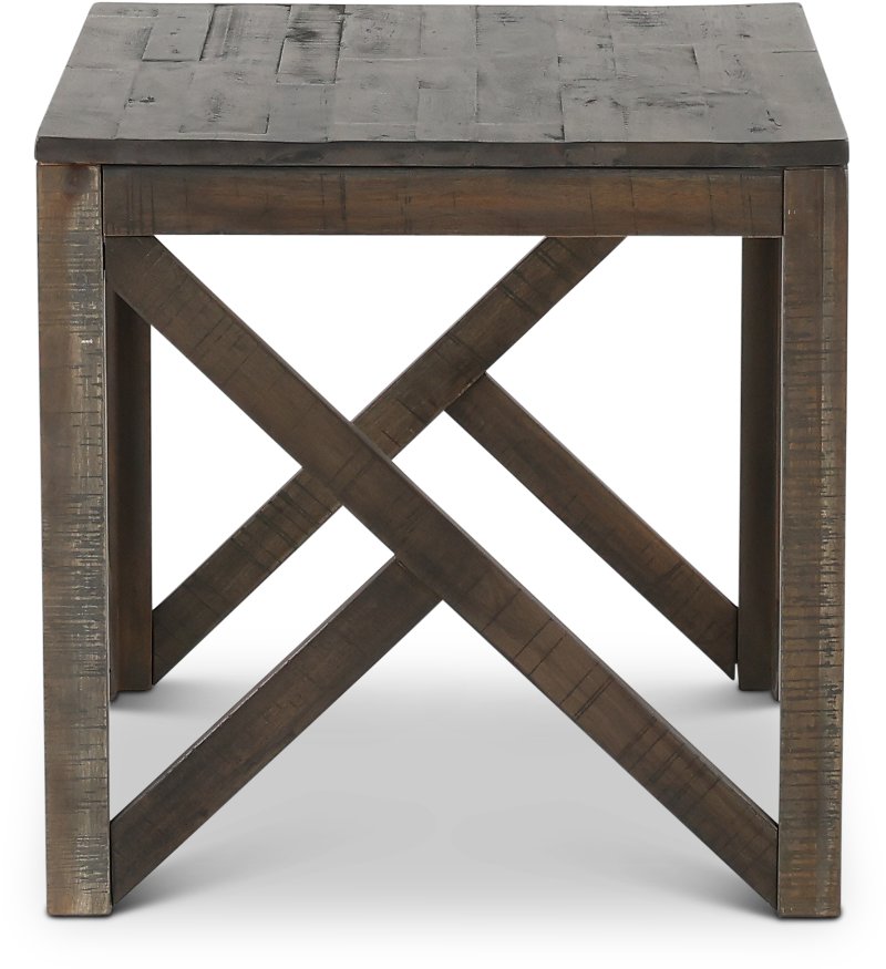 Rustic Charcoal Brown End Table, Rustic Gray Coffee Table And End Tables