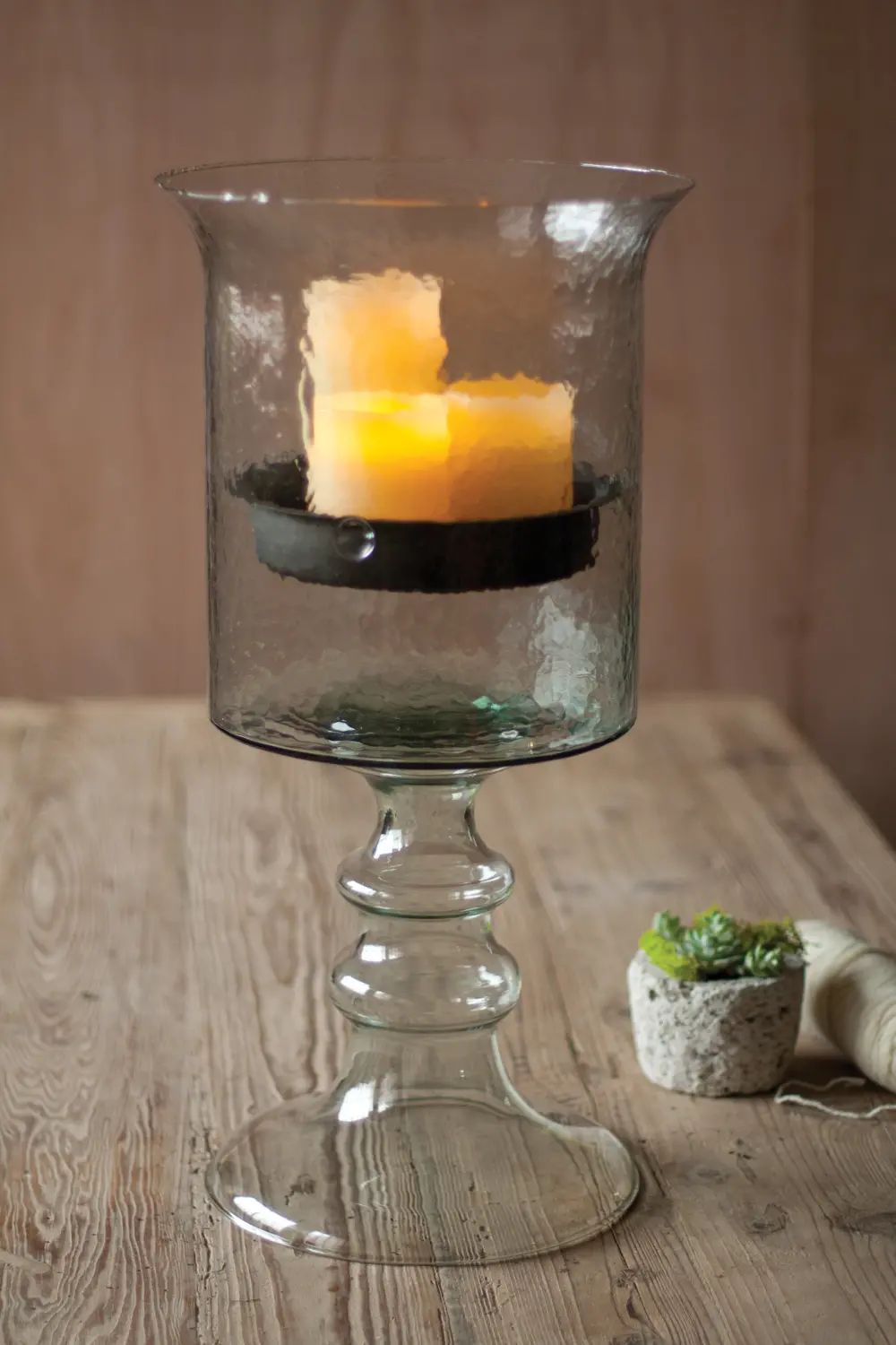  24 Inch Glass Candle Cylinder with Metal Insert and Glass Base-1