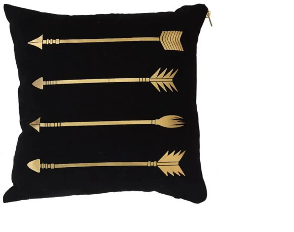 DA6147 Black Throw Pillow with Metallic Gold Arrows and Zipper-1