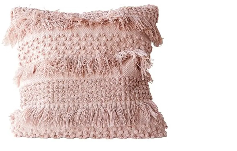 DA8143/PINKFRINGEPLW Pale Pink Cotton Fringe Throw Pillow-1