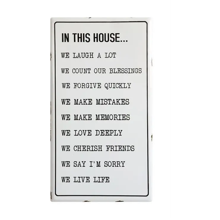 White and Black In This House Enamel Wall Plaque-1