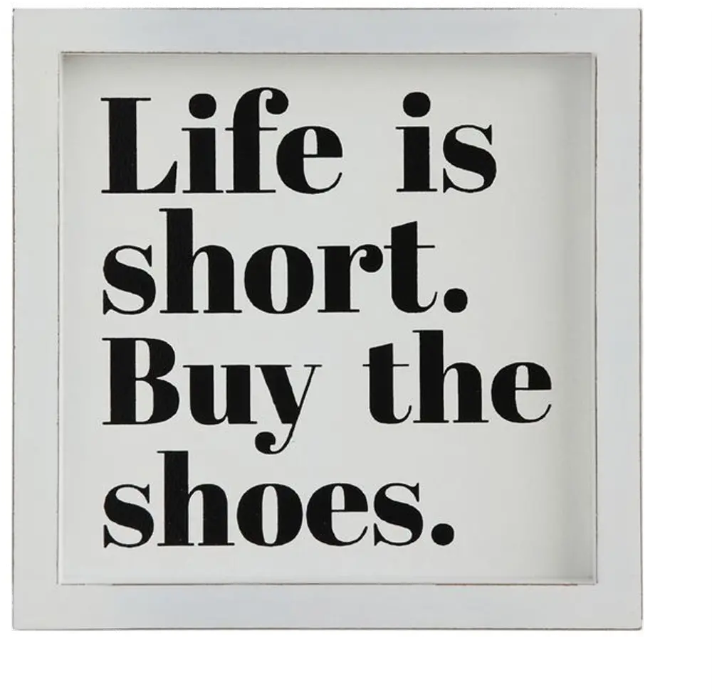 DA7053/LIFEISSHORT White and Black Square Life Is Short Framed Wall Plaque-1