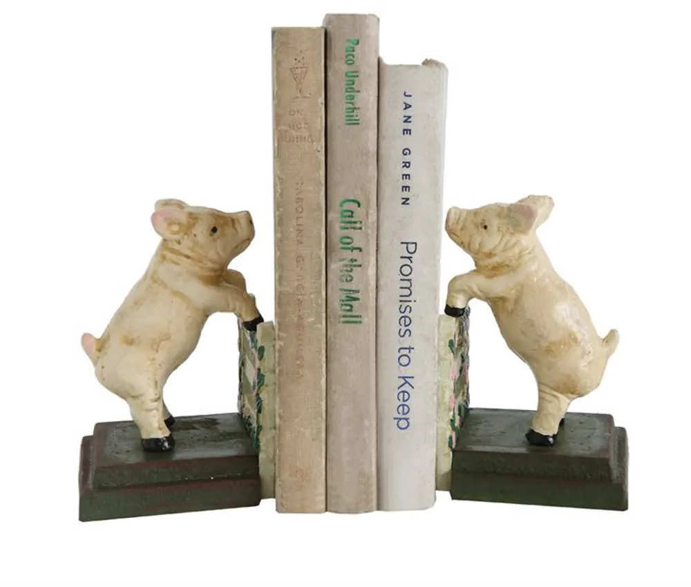 DA7538/PIGBOOKENDS Pig Hand-Painted Cast Iron Bookend Pair-1