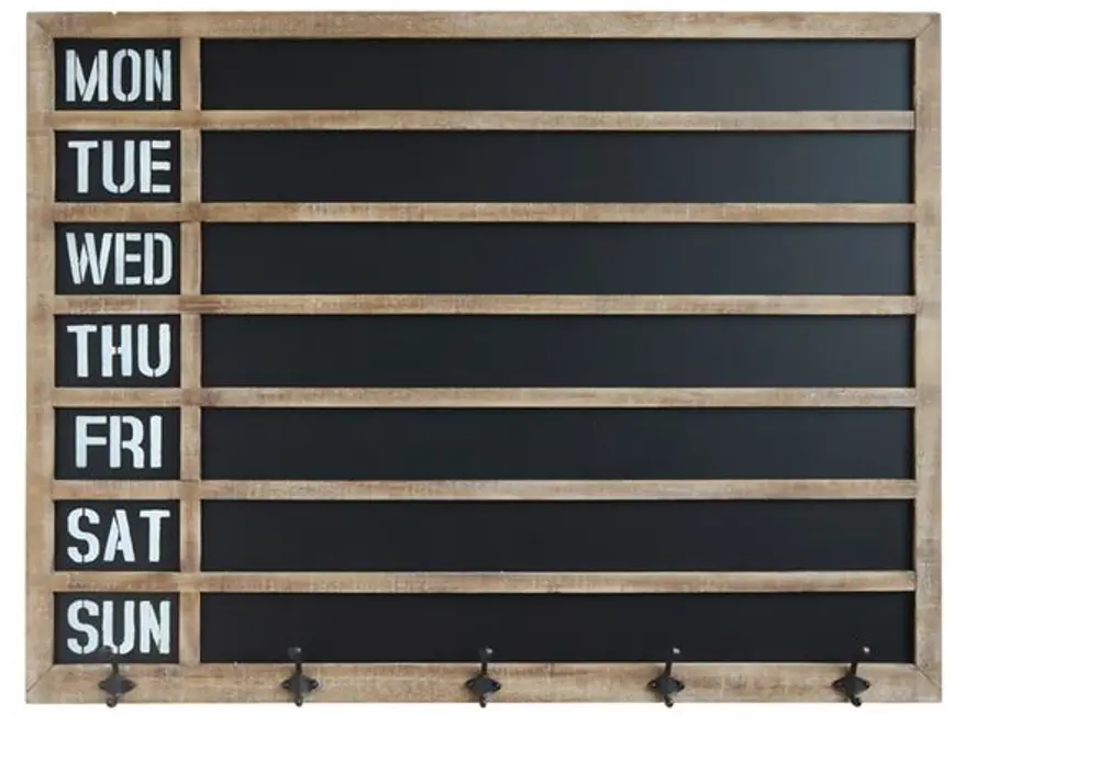 Wood Framed Week Day Chalkboard Wall Decor with 5 Metal Hooks-1