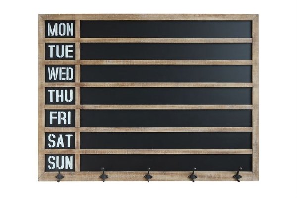 Wall Decor And Art Rc Willey Furniture Wood Framed Week Day Chalkboard Wall Decor With 5 Metal Hooks