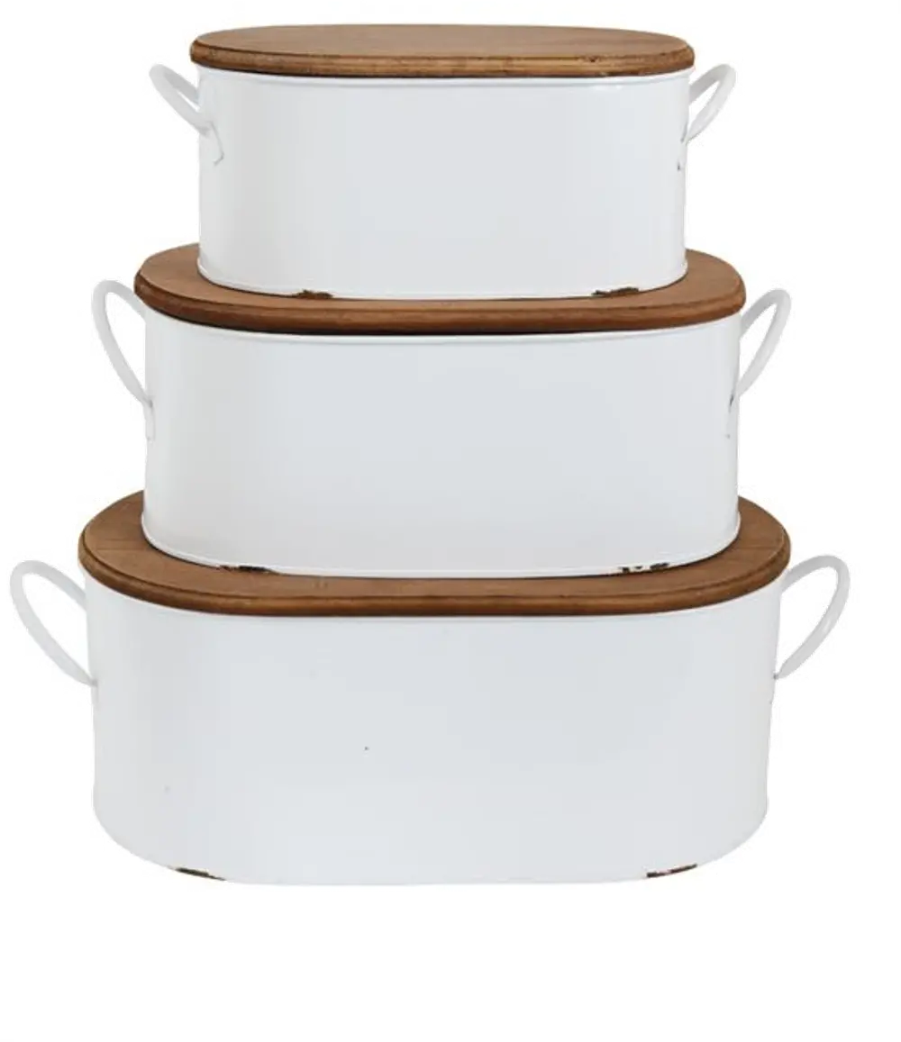 DA7660-S/3-L/LARGE 18 Inch White Decorative Metal Box with Wooden Lid-1