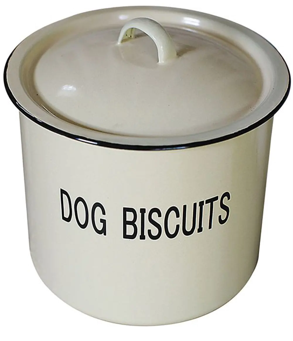 DA1981 Dark Cream Metal and Enamel Dog Biscuit Lidded Container-1