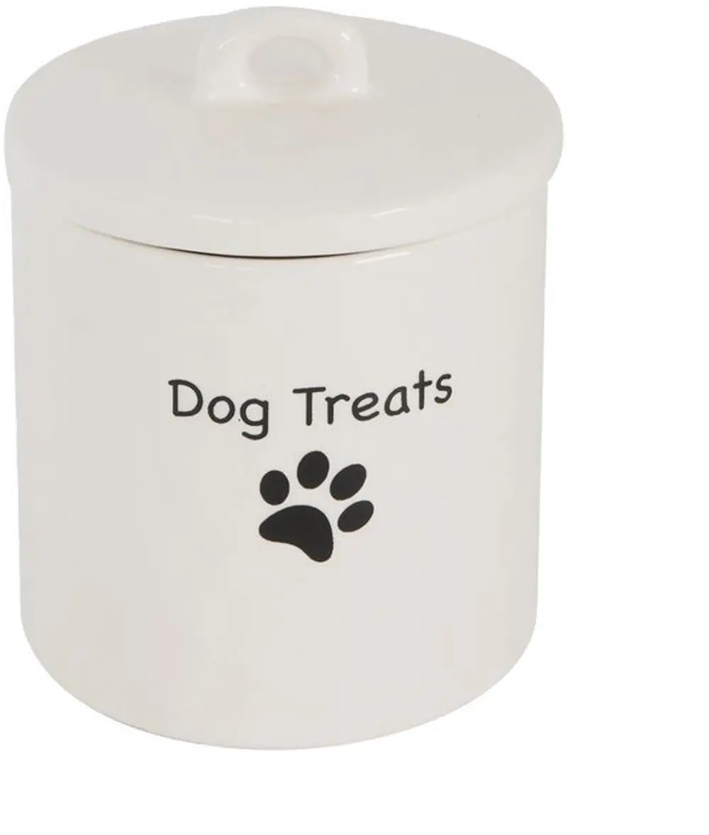 DA7617/DOGTREATS 5 Inch White Stoneware Dog Treat Canister with Lid-1