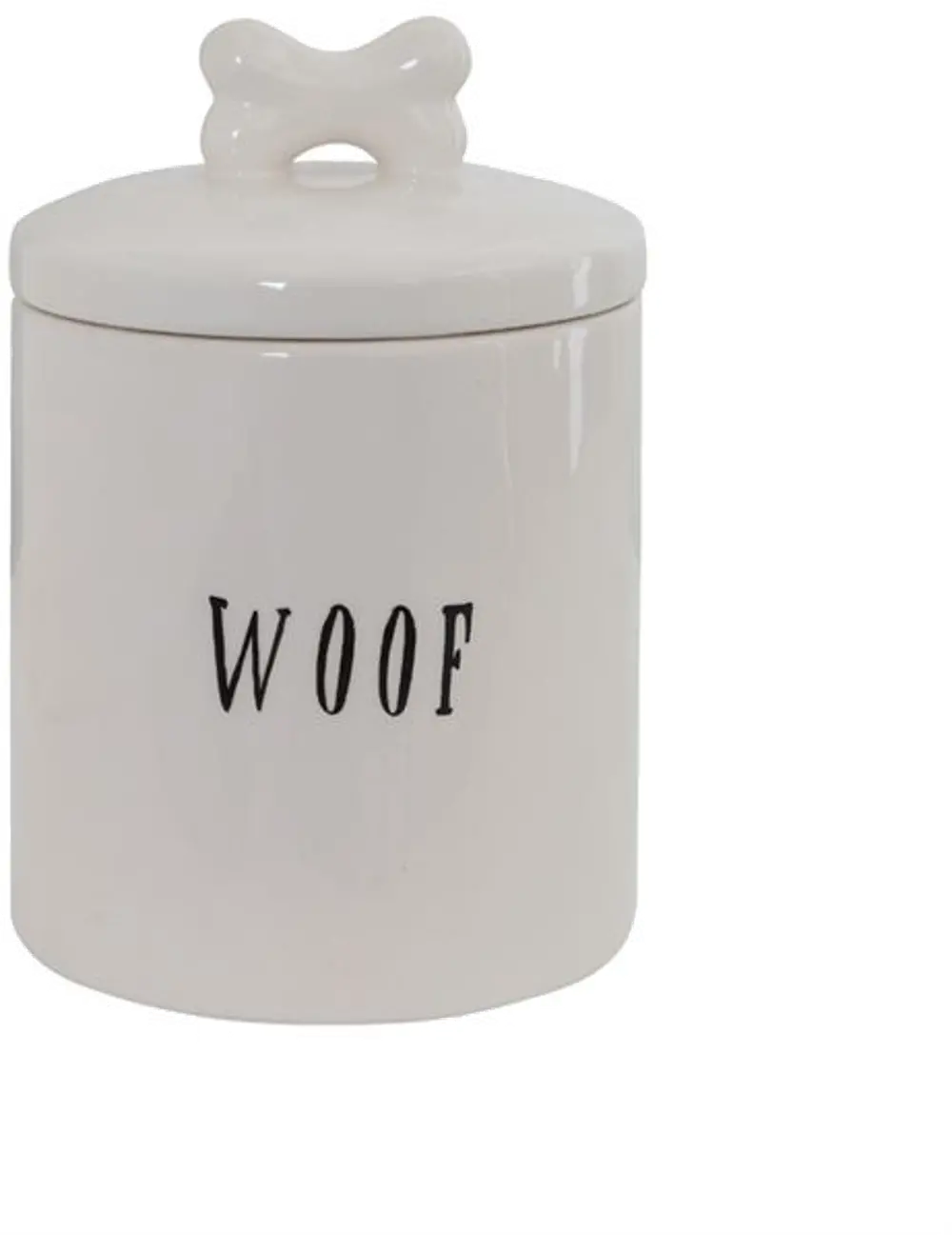DA5576/WOOFJARBONE 8 Inch White Woof Ceramic Lidded Jar with Bone Topper-1