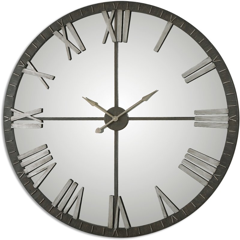 60 Inch Rustic Bronze Metal Clock With Silver Highlightirrored Face Rc Willey - Large Bronze Metal Wall Clock 60 Inch Rustic Bronze Metal Clock With Silver Highlightirrored Face Rc Willey - Large Bronze Metal Wall Clock