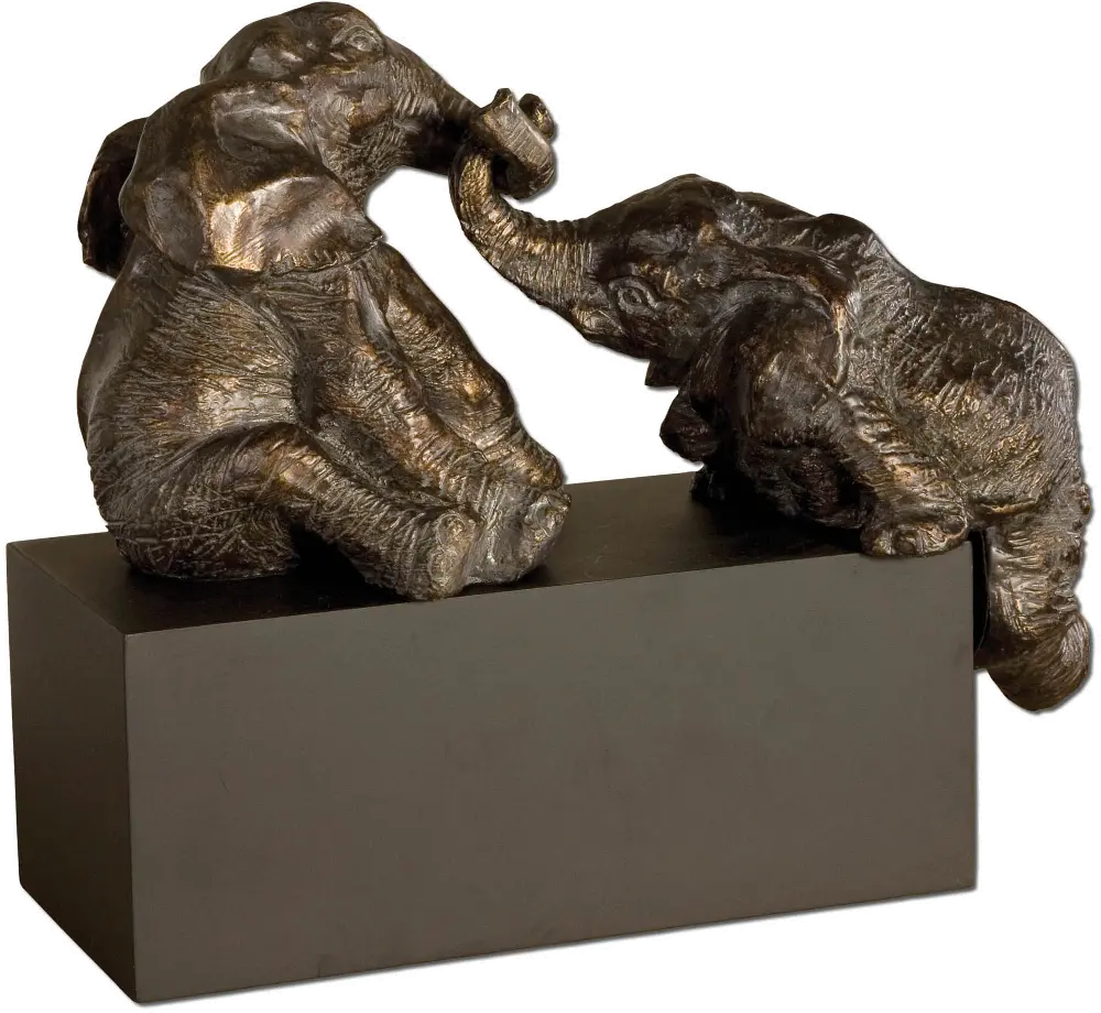 Antique Bronze Playful Pachyderms with Gray Glaze and Black Base-1