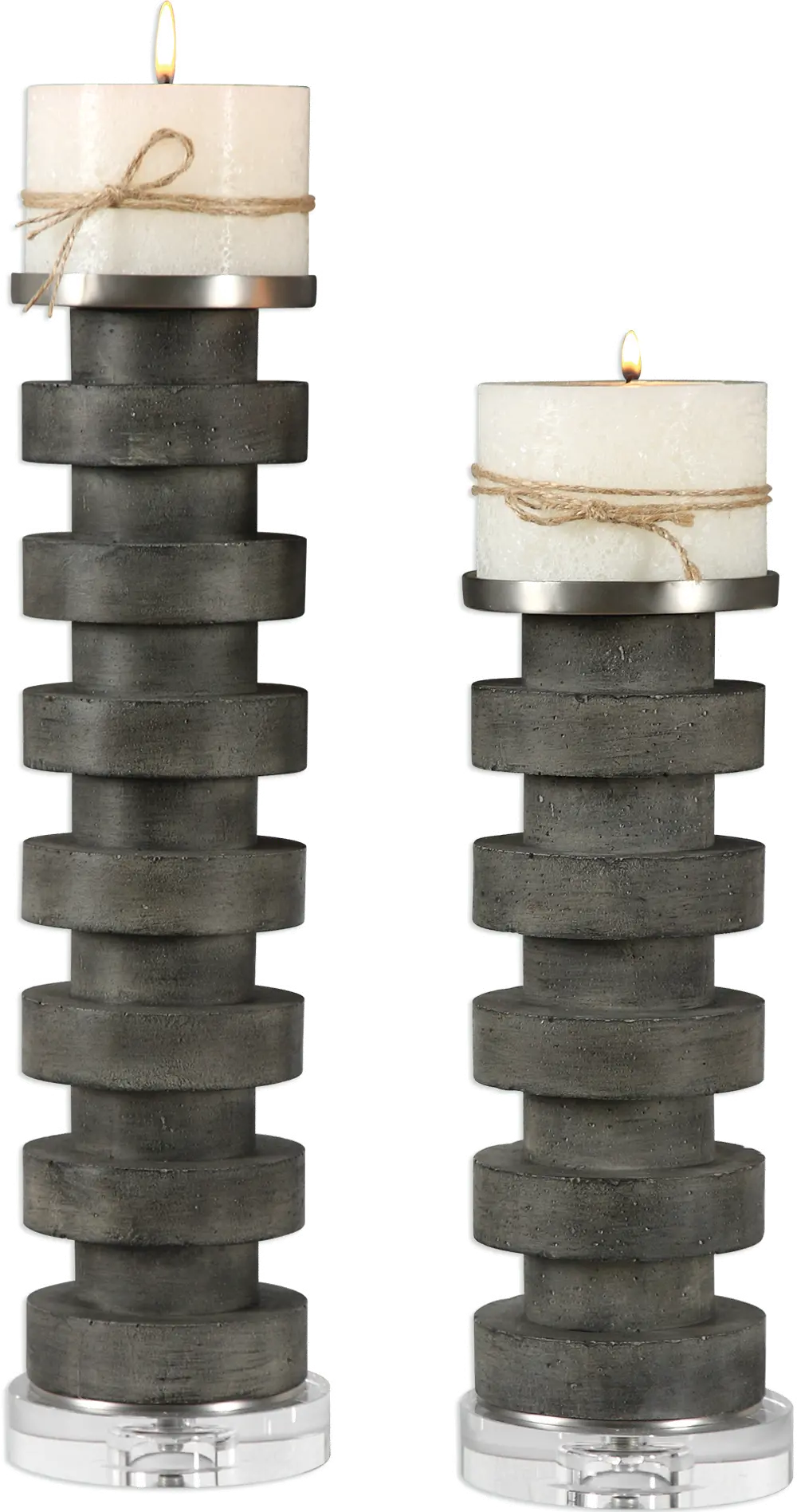 17 Inch Charcoal Stained Concrete with Crystal Base Candle Holder-1