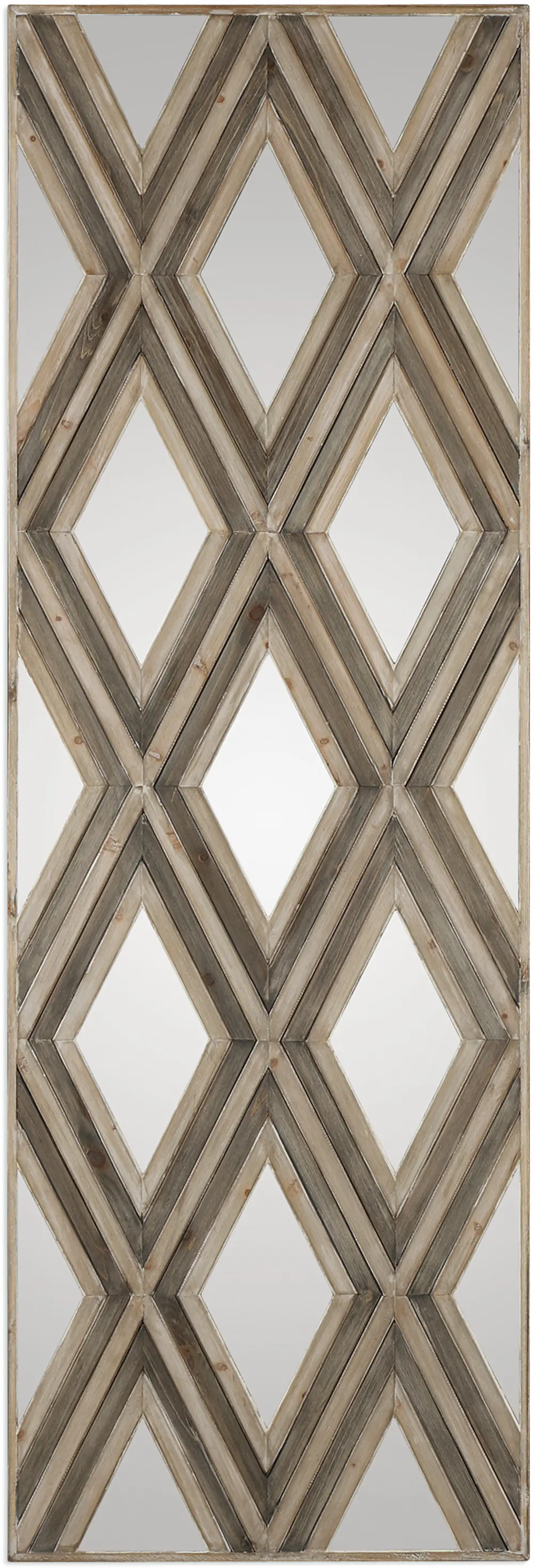 Ivory and Chestnut Gray Geometric Argyle Mirror-1