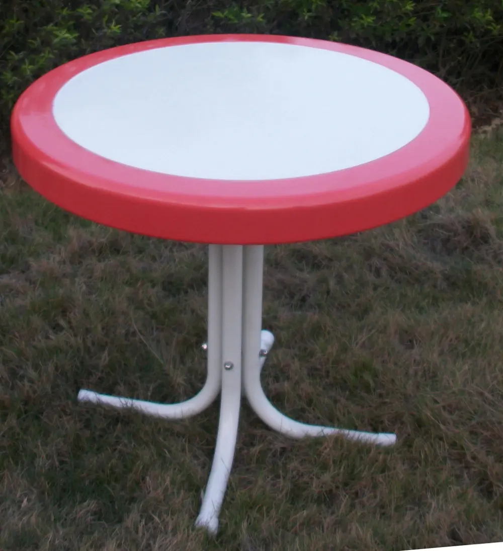 Red Coral Round Table - Retro Metal-1