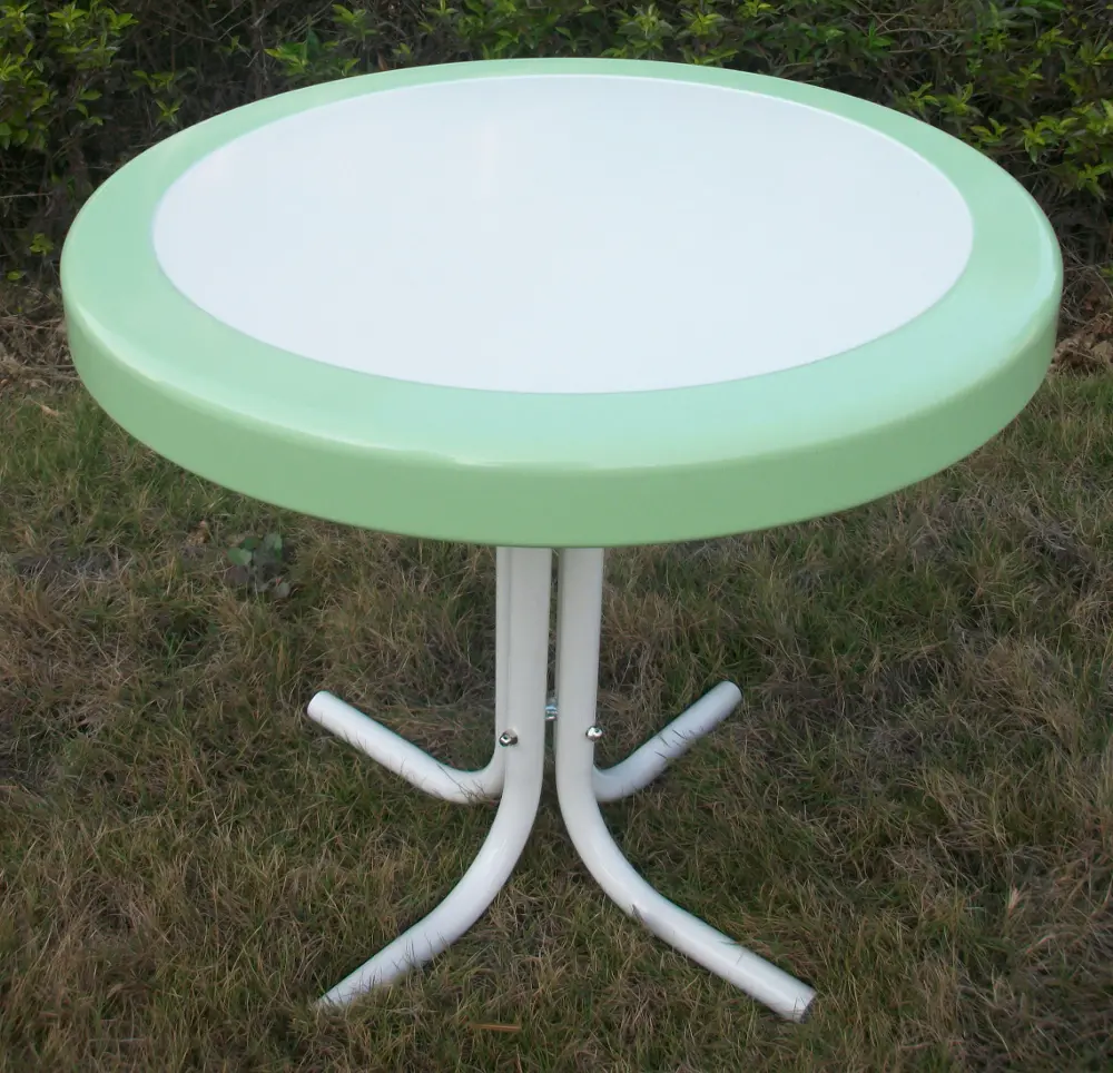 Lime Green Round Table - Retro Metal-1