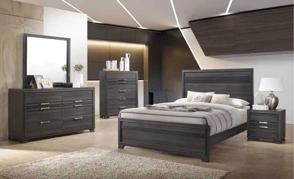 Modern Charcoal Gray 4 Piece Queen Bedroom Set - Alix-1