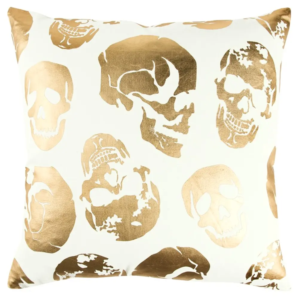 Ivory and Gold Skull Foil Printed Throw Pillow-1