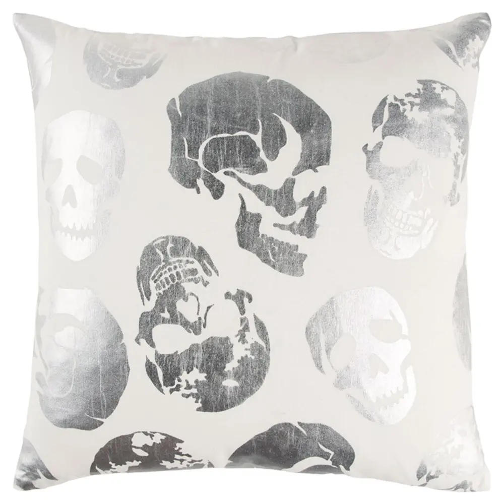 Ivory and Silver Printed Skull Throw Pillow-1