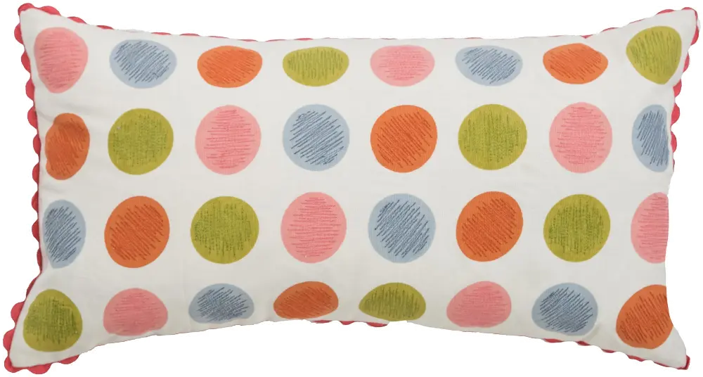 White and Multi Color Printed Polka Dot Throw Pillow-1