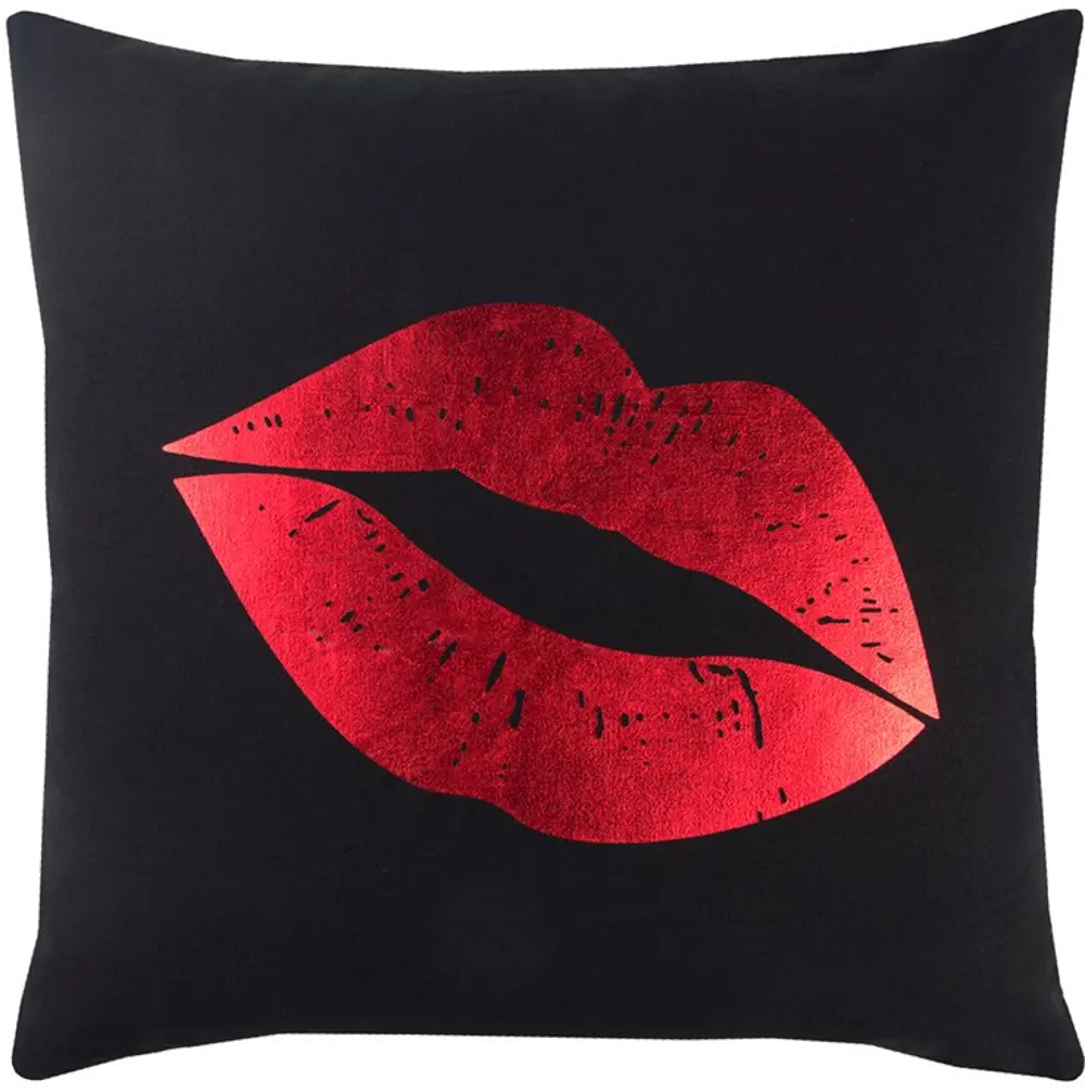 Black and Red Lip Printed Throw Pillow-1