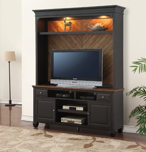 Entertainment Centers Furniture Rc Willey Antique Black 2 Piece Entertainment Center Brighton Hickory