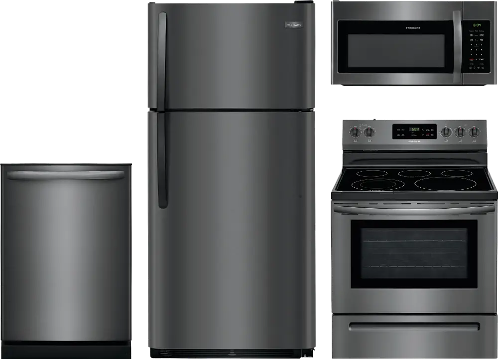 KIT Frigidaire 4 Piece Kitchen Appliance Package with Electric Range - Black Stainless Steel-1