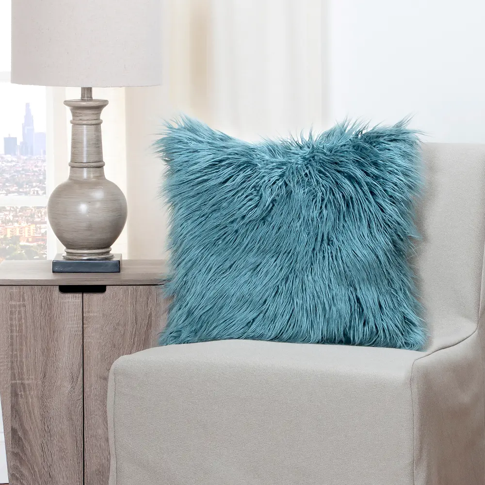 Llama Teal Throw Pillow with Soft Fleece Teal On Reverse Side-1