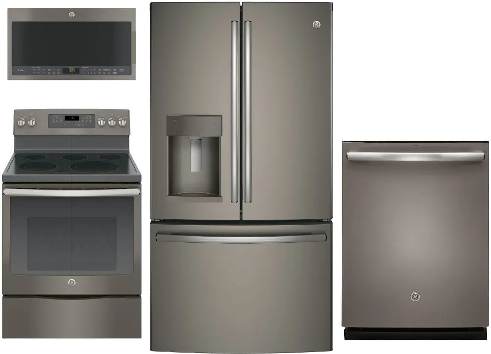 .GEC-3DR-750-SLT-ELE GE 4 Piece Electric Kitchen Appliance Package with 27.8 cu. ft. Refrigerator - Slate-1