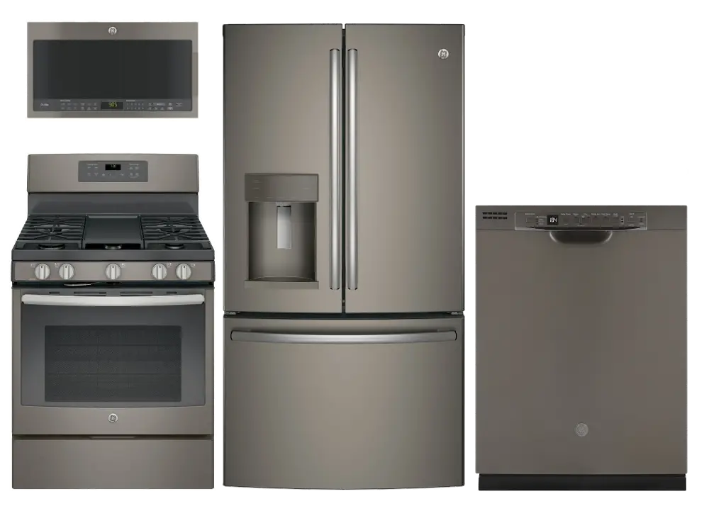 .GEC-3DR-700-SLT-GAS GE 4 Piece Gas Kitchen Appliance Package with 27.8 cu. ft. Refrigerator - Slate-1