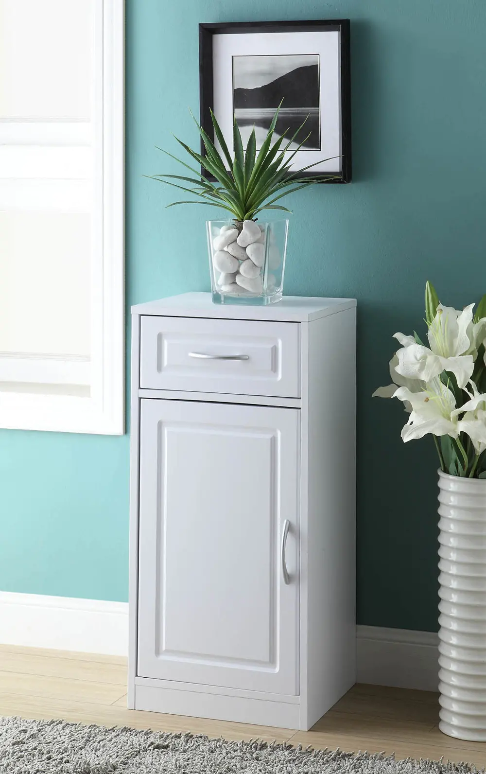 White Bathroom 1 Door and 1 Drawer Cabinet-1