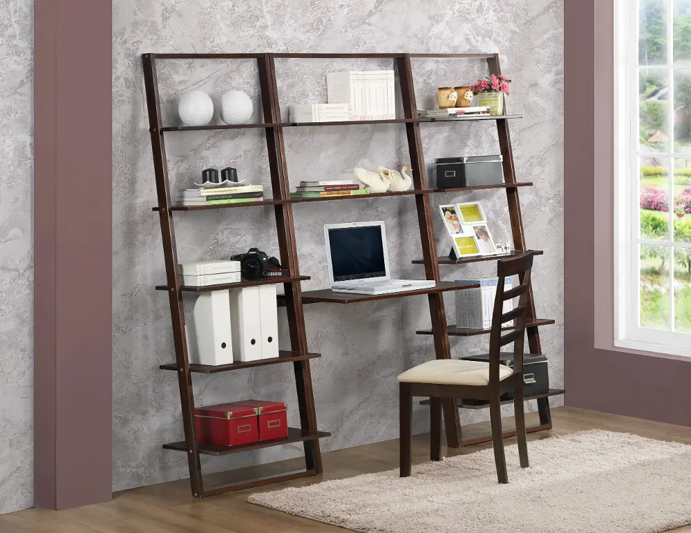 Arlington Cappuccino Brown Ladder Desk and Bookcases-1