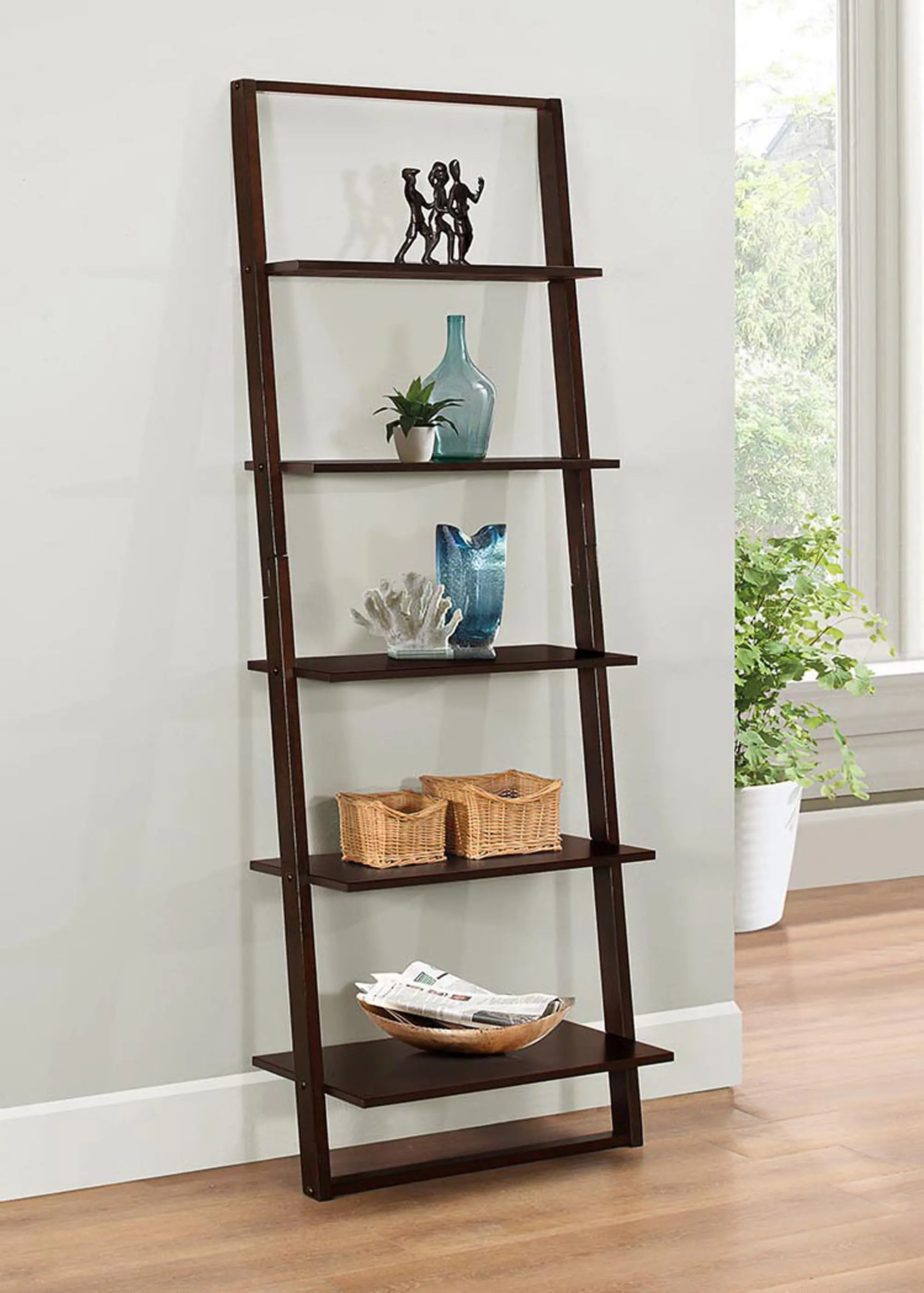 89835 Arlington Cappuccino Brown Wall Ladder Bookcase sku 89835