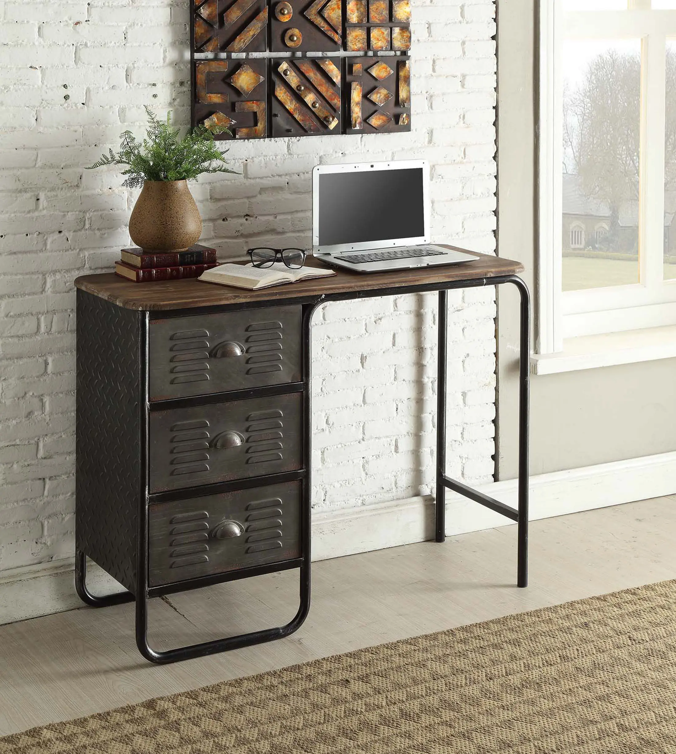 Photos - Office Desk 4D Concepts Industrial Desk with 3-Drawers - Locker 140251