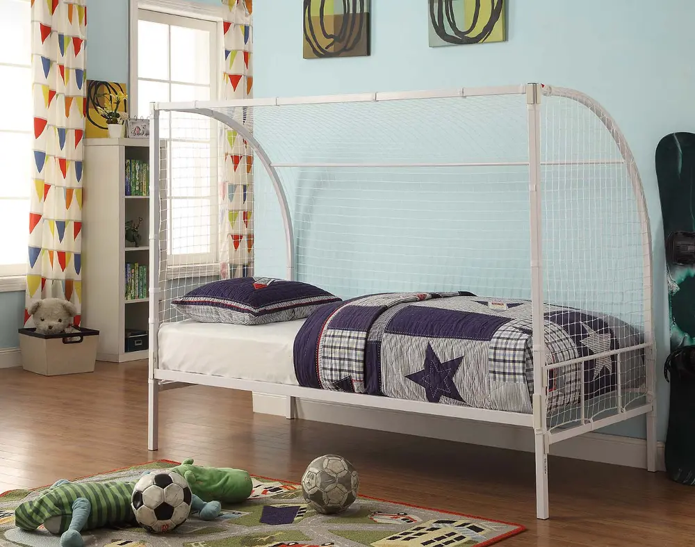 Soccer Goal White Twin Metal Bed - Boltzero-1
