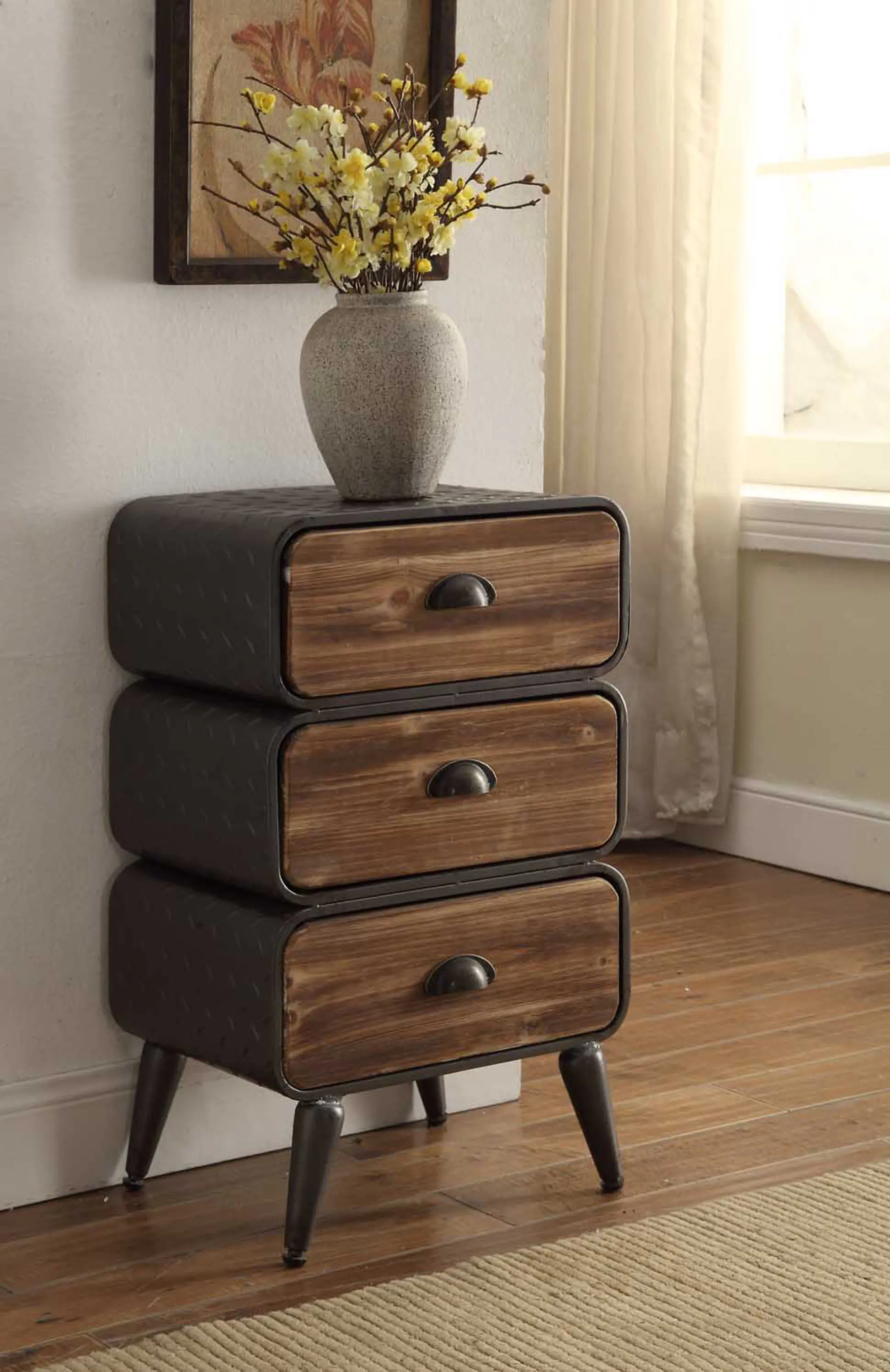 Photos - Other Furniture 4D Concepts Modern Industrial Metal and Pine 3-Drawer Chest - Urban Loft 1