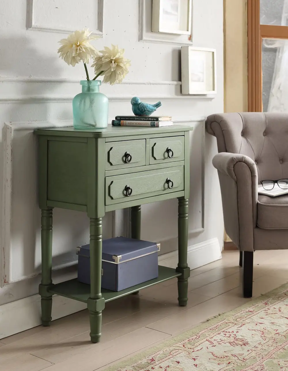 Green 3 Drawer Living Room Chest - Simplicity-1