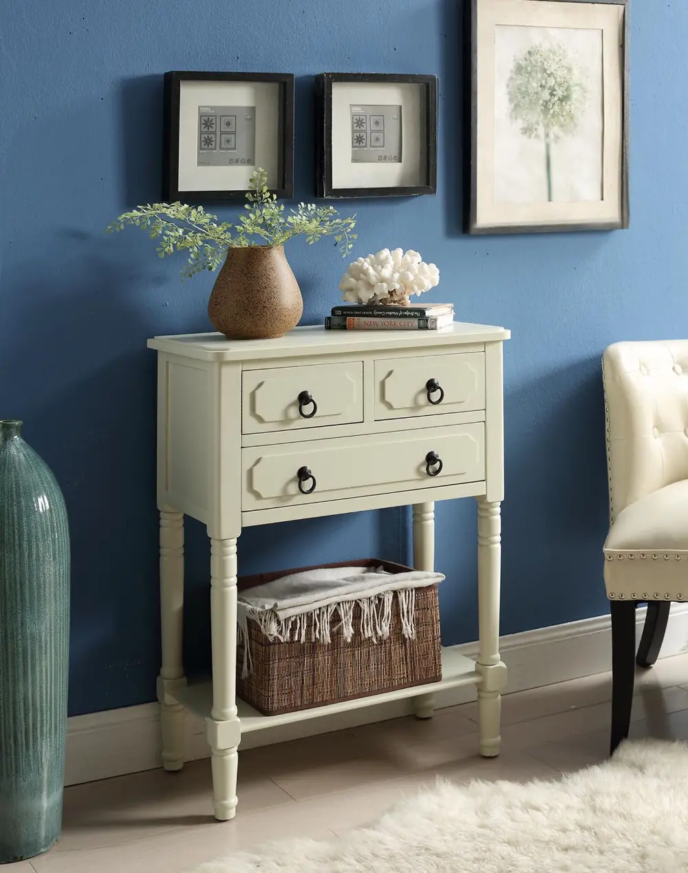 Buttermilk White 3 Drawer Living Room Chest - Simplicity-1