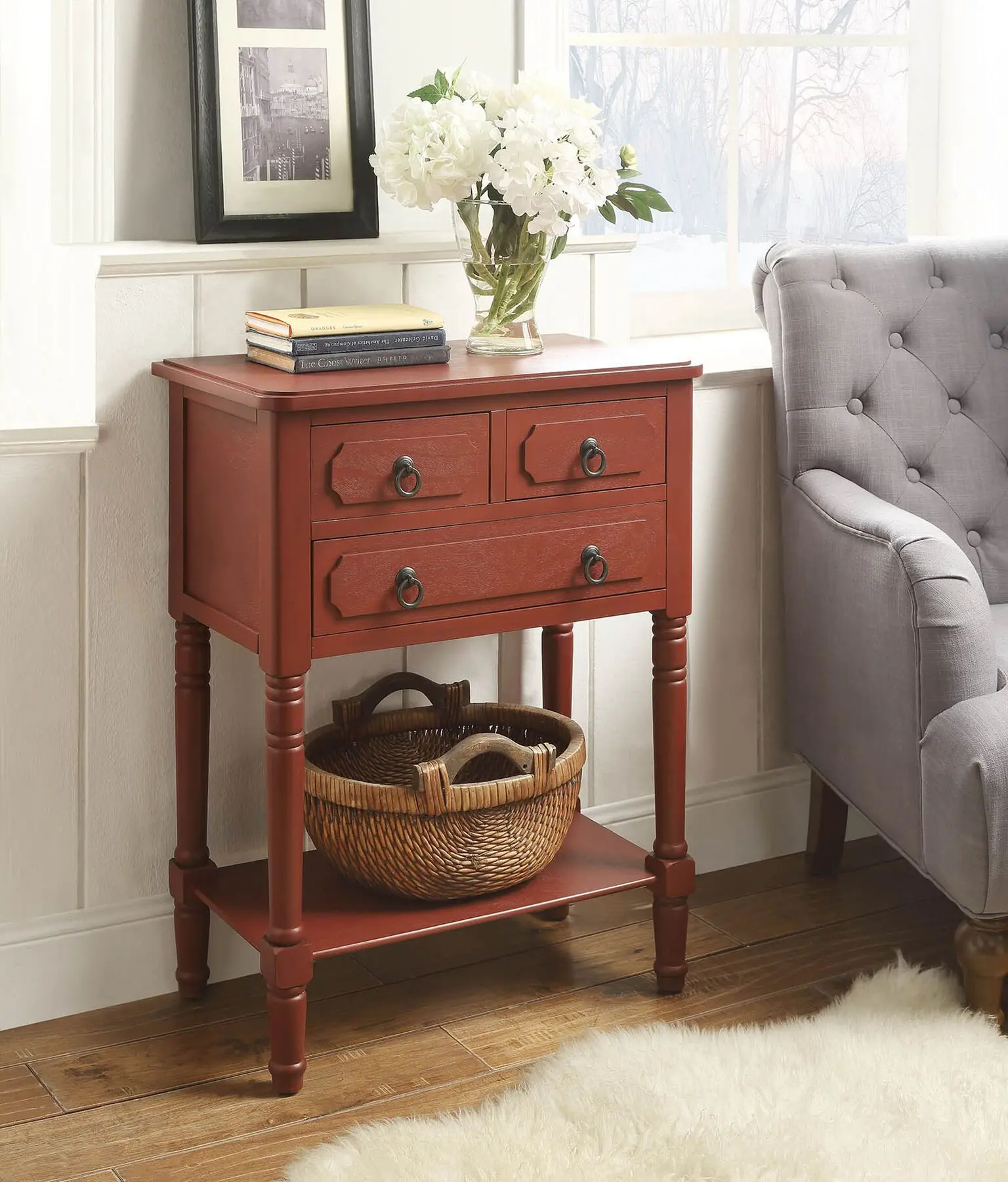 Red 3 Drawer Living Room Chest - Simplicity