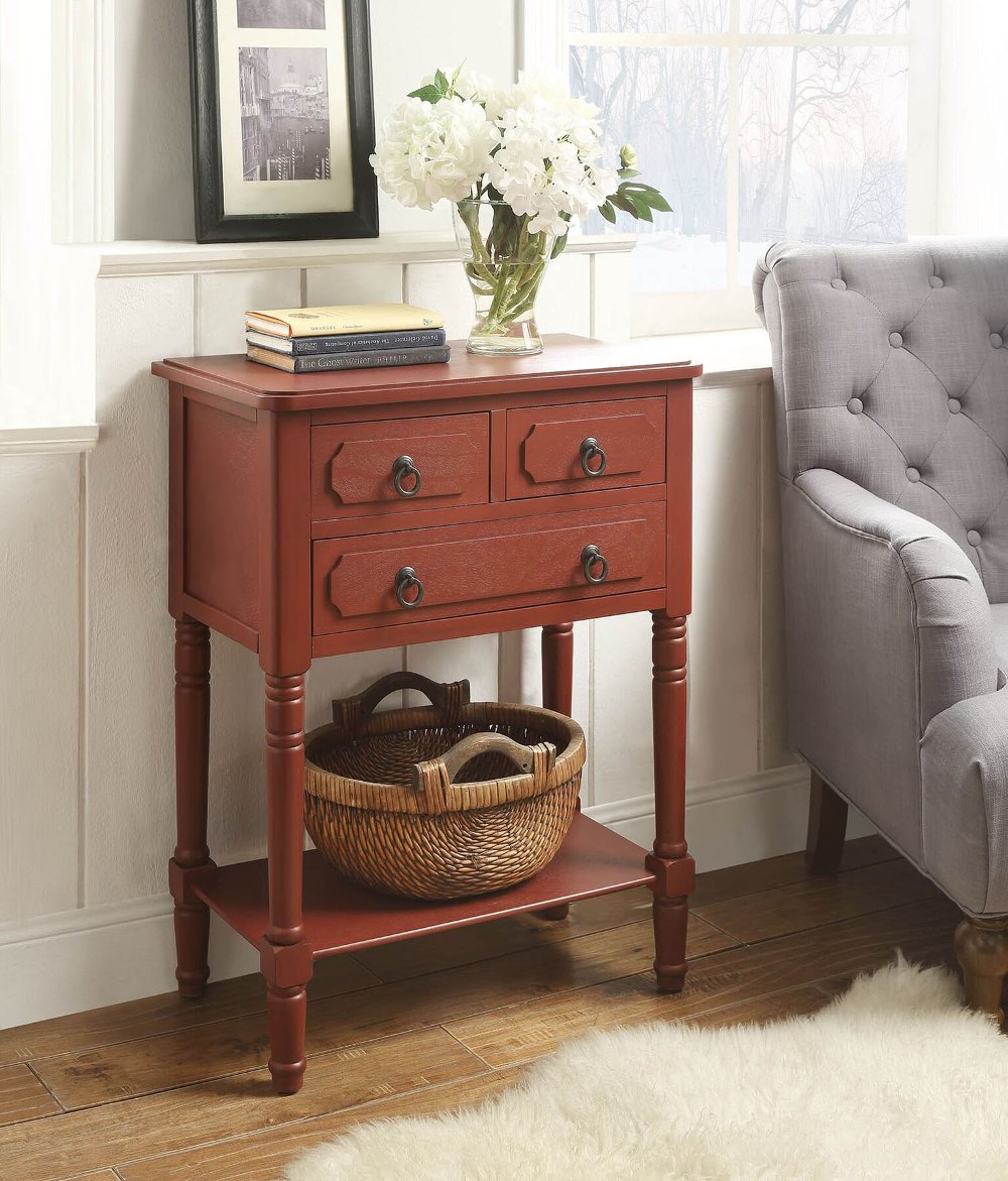 Red 3 Drawer Living Room Chest - Simplicity