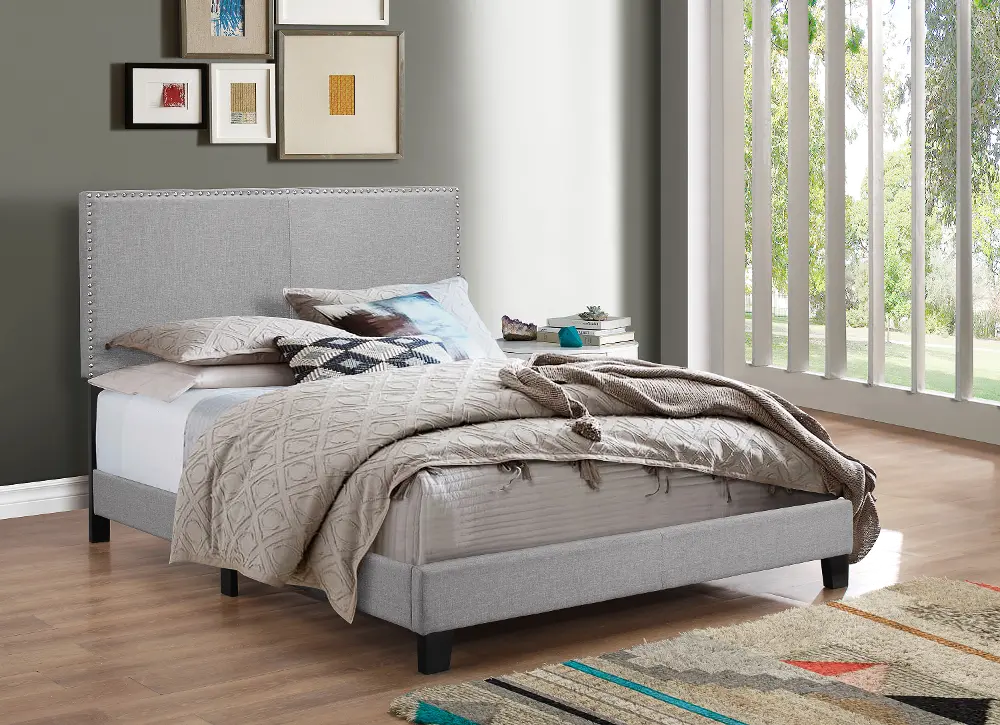 Contemporary Smoke Gray Queen Upholstered Bed - Erin-1