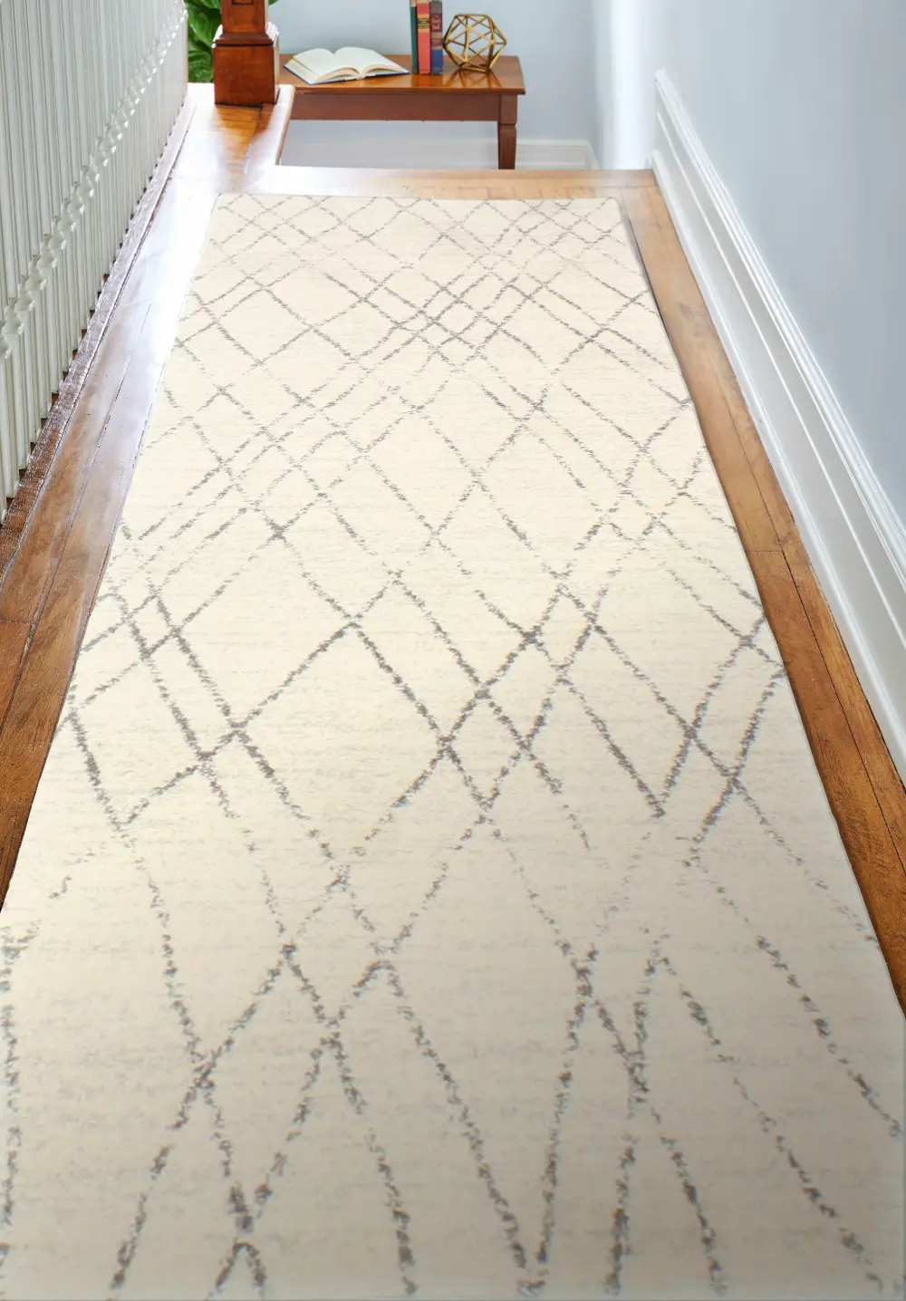 E110-IVGY-2.6X8-5364 Ivory and Gray Area 8 Foot Runner Rug - Everek-1