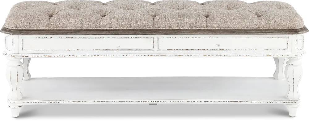 Magnolia Manor Antique White Upholstered Bed Bench-1