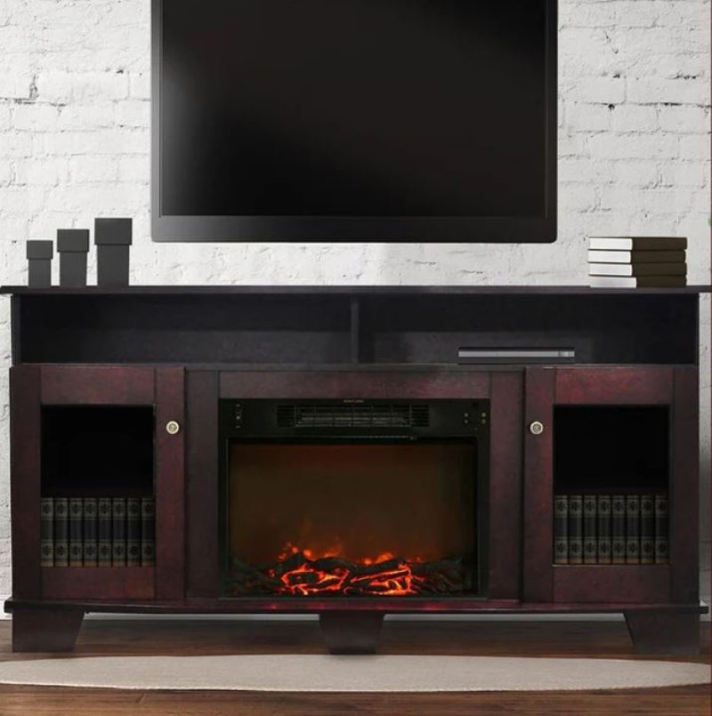 Mahogany Brown Wooden 60 Inch Fireplace, 60 Inch Corner Tv Stand With Fireplace