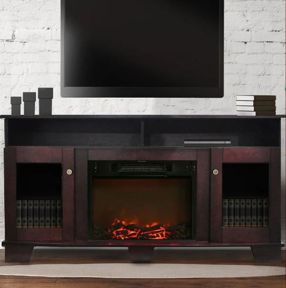 110911172 Savona Mahogany Brown 60 Inch Fireplace TV Stand sku 110911172