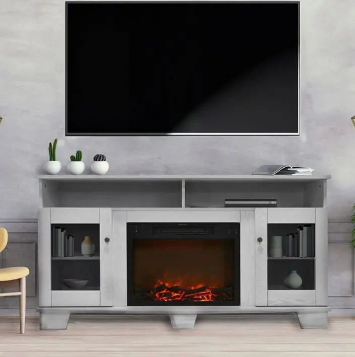 Crisp White Modern 60 Inch Fireplace TV Stand - Savona