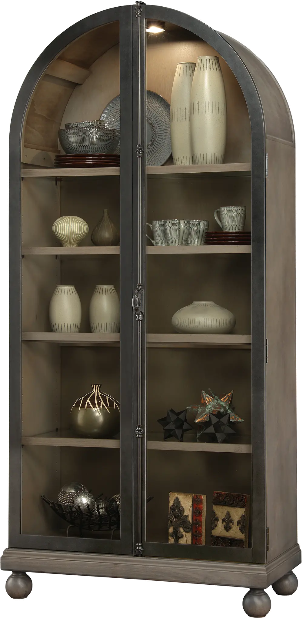 2-Tone Aged Gray and Charcoal Arch Top Curio Cabinet - Naomi-1